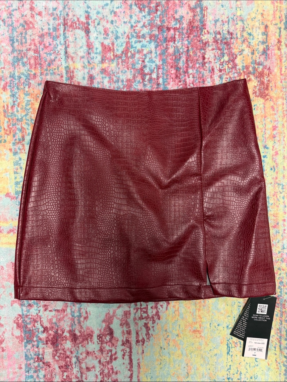 Faux Croc Mini Skirt - Burgundy